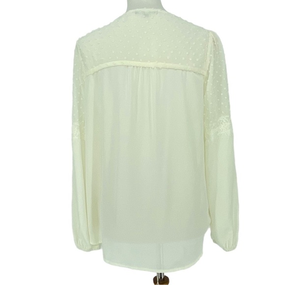 Gibson cream peasant tie neck LS blouse, S - Picture 2 of 7